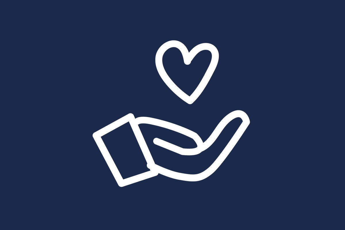 Hand holding a heart icon, symbolising support